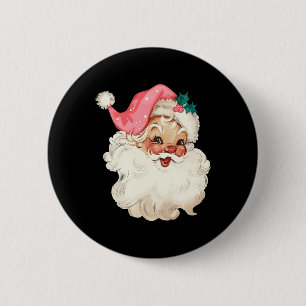 Macaron Rond 5 Cm Père Noël rose Visage Vieux Noël Vintage P