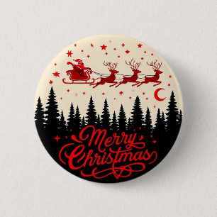 Macaron Rond 5 Cm Père Noël Sleigh Joyeux Noël Forêt Scène Art"