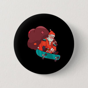 Macaron Rond 5 Cm Père Noël sur skateboard cadeau de Noël drôle
