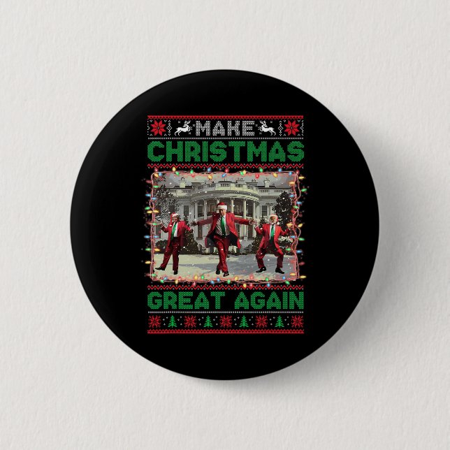 Macaron Rond 5 Cm Père Noël Trump Danse Rendre Noël super moche (Devant)