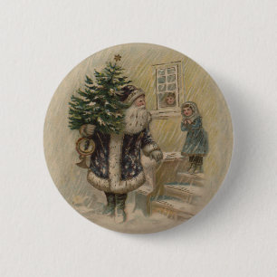 Macaron Rond 5 Cm Père Noël Vintage Neige Arbre de Noël