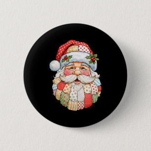 Macaron Rond 5 Cm Père Noël vintage Patchwork Art Populaire Noël