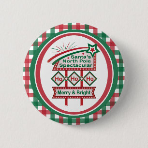 Macaron Rond 5 Cm Père Noël's Retro Marquee - Ho Ho Ho Joyeux et lum