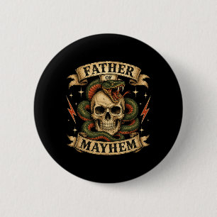 Macaron Rond 5 Cm Père Rétro du Crâne de Biker Dur Papa de Mayhem