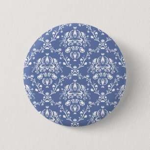 Macaron Rond 5 Cm Périwinkle bleu et blanc Damas