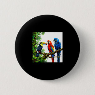 Macaron Rond 5 Cm Perroquets oiseaux tropicaux hawaii plage fête été