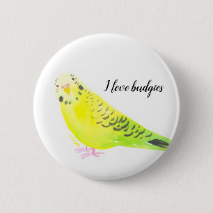 Macaron Rond 5 Cm  Perruche Bouddhique Aquarelle Jaune Vert