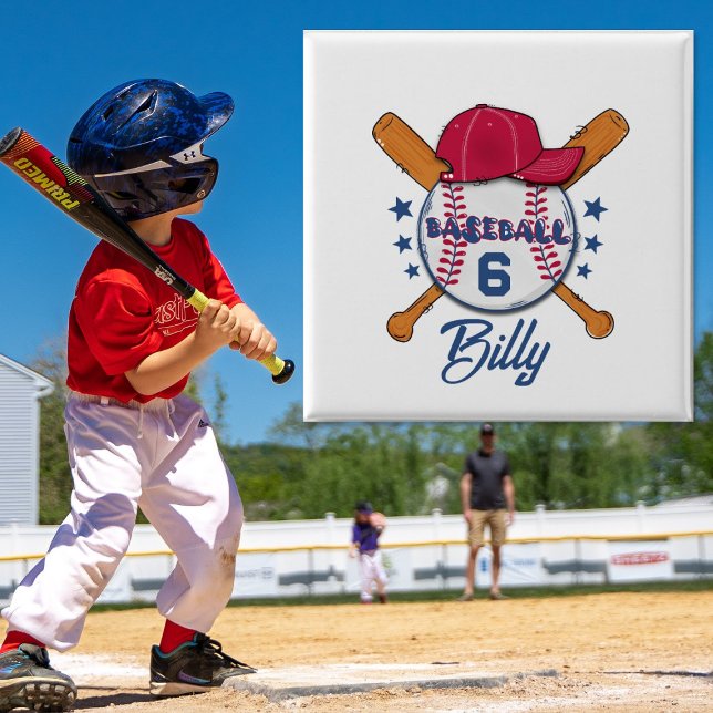 Macaron Rond 5 Cm Personalised Baseball Name & Number Button | Custo (Créateur téléchargé)