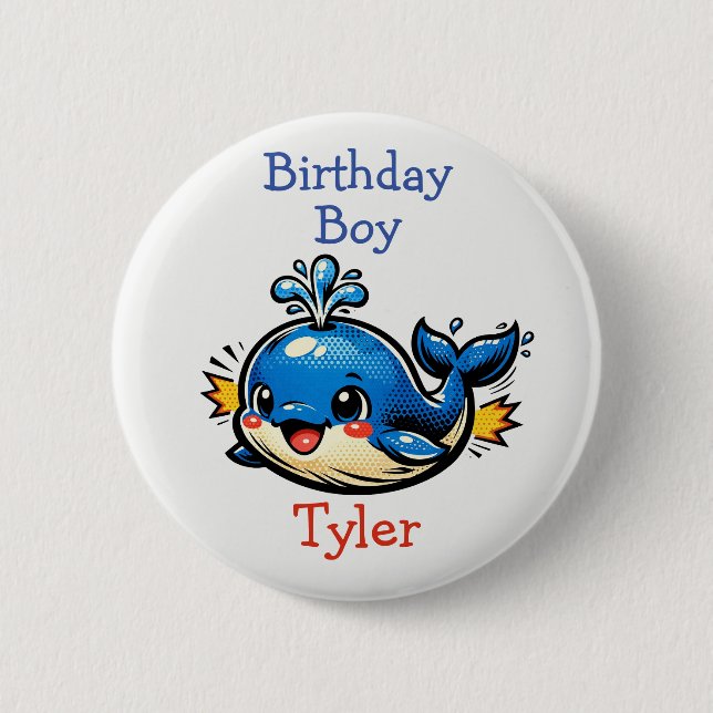 Macaron Rond 5 Cm Personalized Birthday Boy Pop Art Whale (Devant)