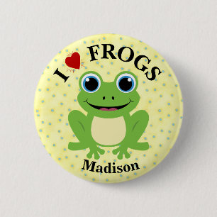 Macaron Rond 5 Cm Personalized Cute Red Heart I Love Frogs