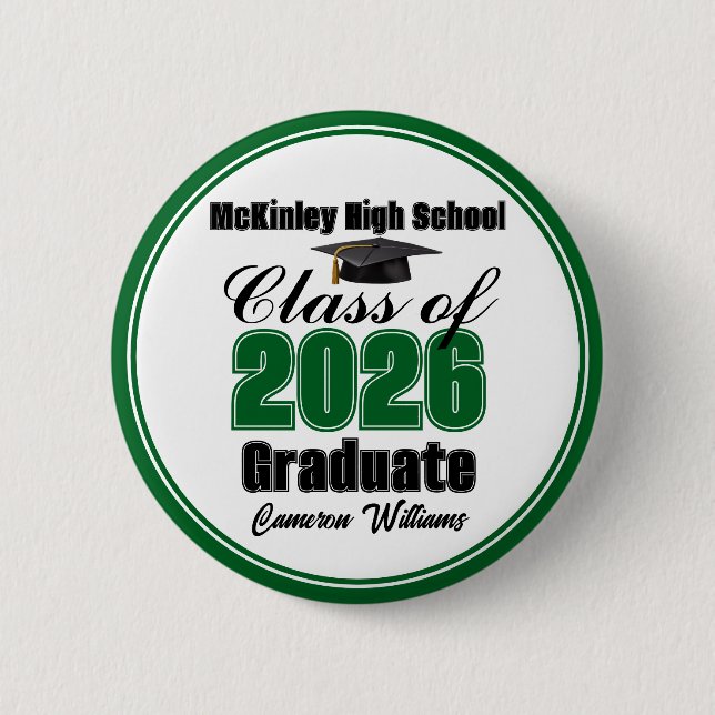 Macaron Rond 5 Cm Personalized Green Class of 2026 Graduation Party (Devant)
