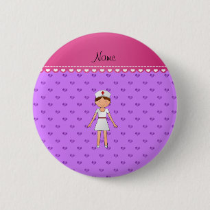Macaron Rond 5 Cm Personalized name nurse pastel purple hearts