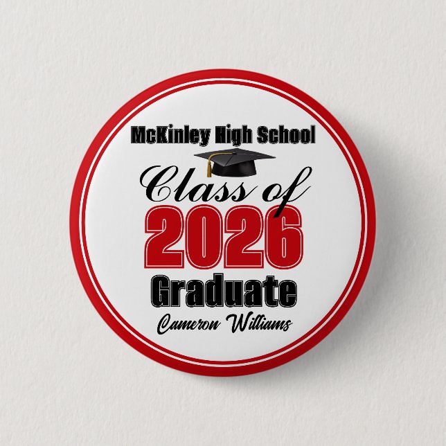 Macaron Rond 5 Cm Personalized Red Class of 2026 Graduation Party (Devant)