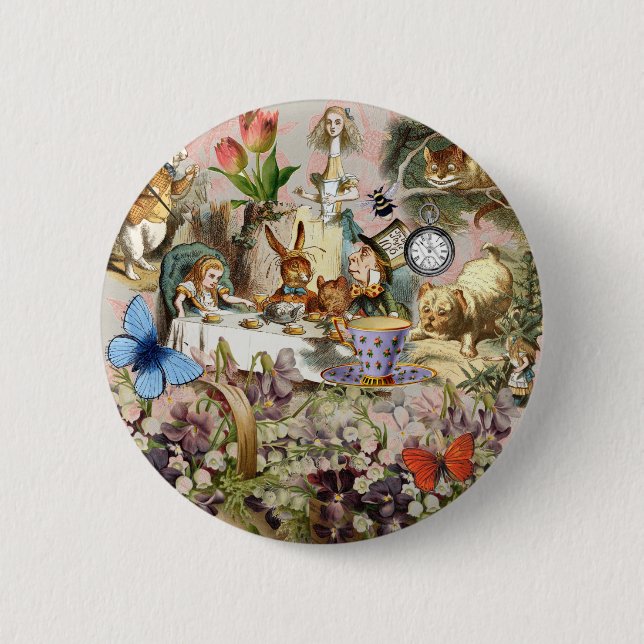 Macaron Rond 5 Cm personnages de la fête du thé d'Alice au pays des  (Devant)