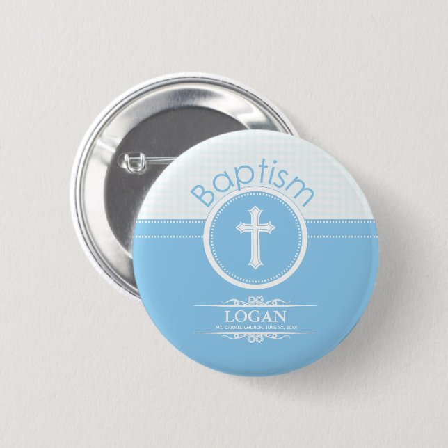 Macaron Rond 5 Cm Personnalisable, Enfant Garçon Bleu de Dieu Baptêm (Devant & derrière)