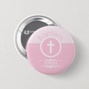 Macaron Rond 5 Cm Personnalisable, fille rose enfant de Dieu Baptême