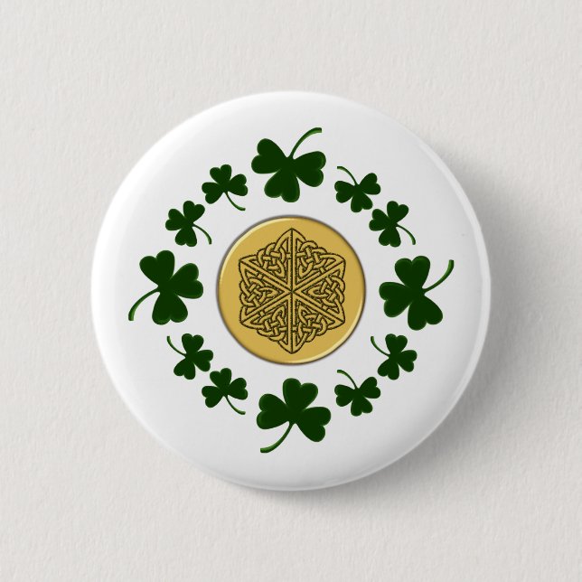 Macaron Rond 5 Cm PERSONNALISABLE !  Shamrocks - Celtic irlandais (Devant)