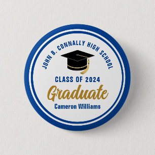 Macaron Rond 5 Cm Personnalisé Blue Graduate 2023 Graduation Party