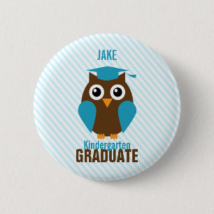 Macaron Rond 5 Cm Personnalisé Cute Blue Owl Kindergarten Graduate