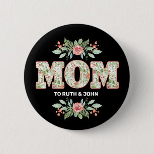 Macaron Rond 5 Cm Personnalisé Floral Mom Kids Noms de la fête des m