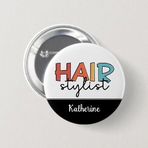 Macaron Rond 5 Cm Personnalisé Hair Styliste Retro Coiffeur Cadeau