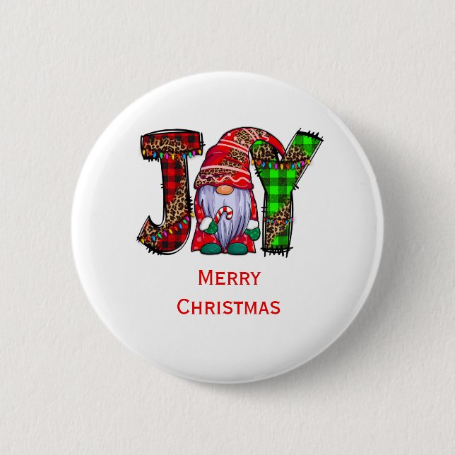 Macaron Rond 5 Cm Personnalisé Joy Gnomes Joyeux Noël  (Devant)