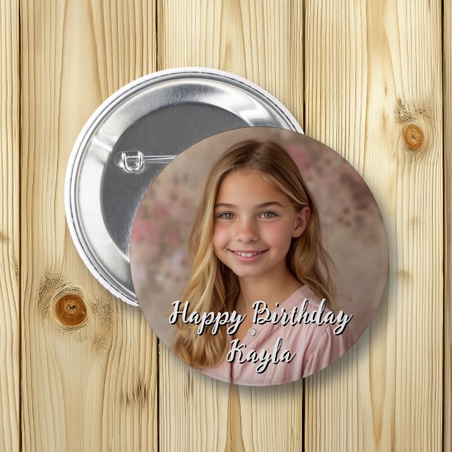 Macaron Rond 5 Cm Personnalisé Joyeux Anniversaire Nom et photo (Créateur téléchargé)