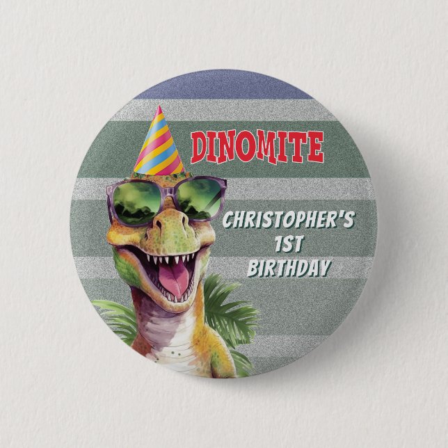 Macaron Rond 5 Cm Personnalisé Monogramme Dinosaur Dinomite fête d'a (Devant)