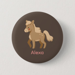 Macaron Rond 5 Cm Personnalisé Monogramme Pony Horse Girl