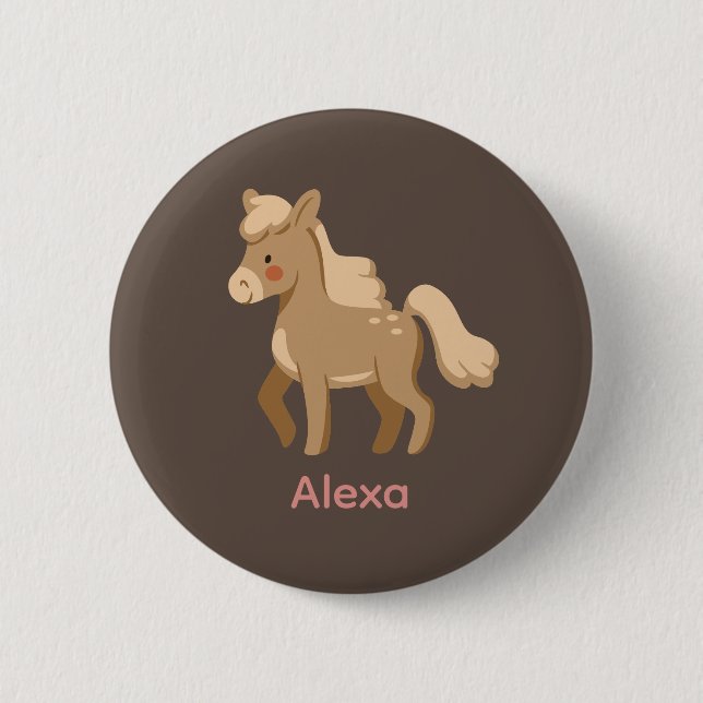 Macaron Rond 5 Cm Personnalisé Monogramme Pony Horse Girl (Devant)