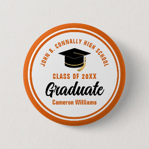 Macaron Rond 5 Cm Personnalisé Orange Graduate 2025 Graduation Party