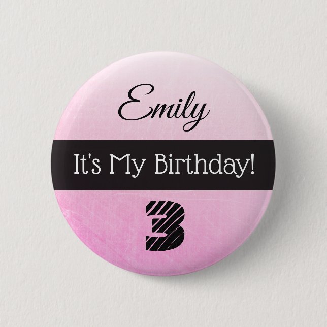 Macaron Rond 5 Cm Personnalisé Son Bouton My Birthday Pink Girl's (Devant)