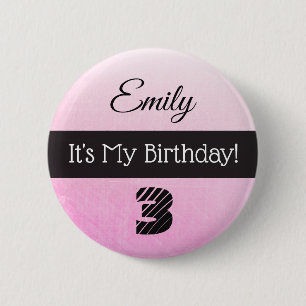 Macaron Rond 5 Cm Personnalisé Son Bouton My Birthday Pink Girl's