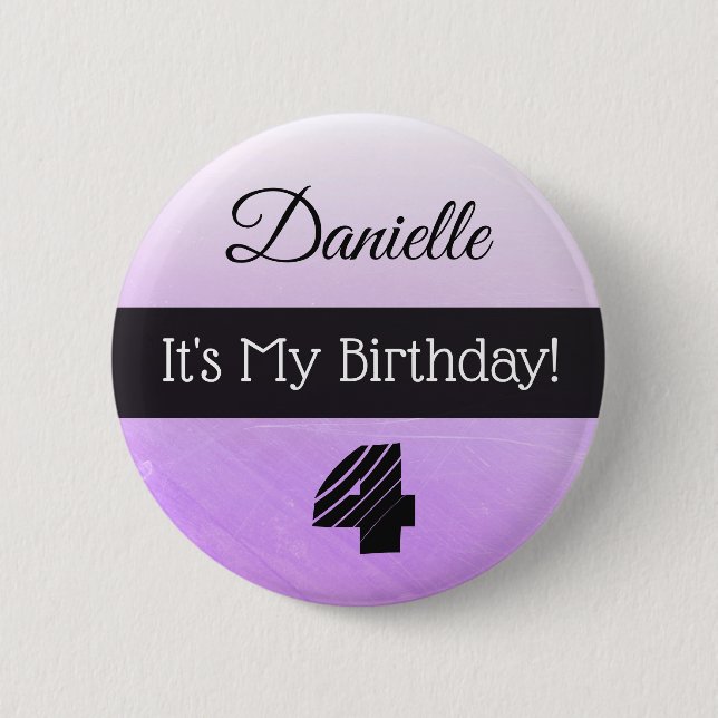 Macaron Rond 5 Cm Personnalisé Son Bouton My Birthday Purple Girl' (Devant)