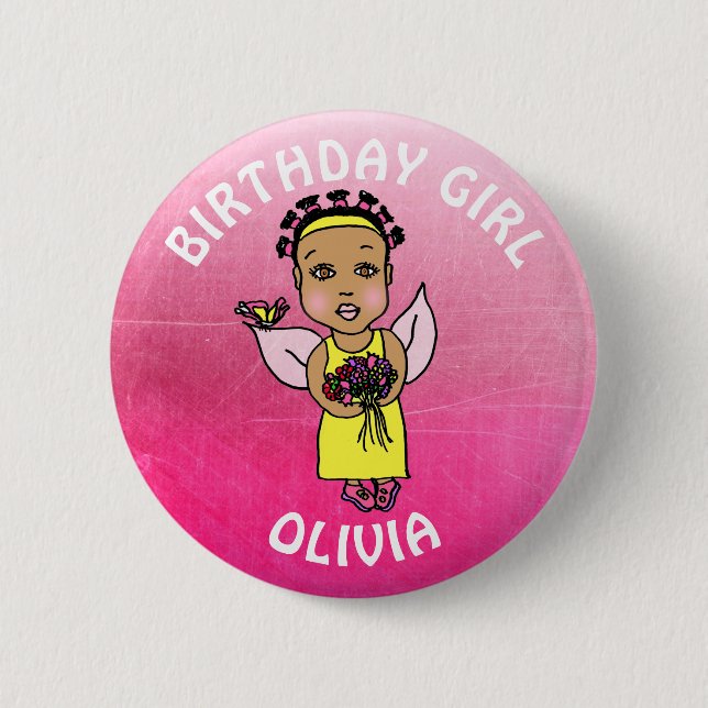 Macaron Rond 5 Cm Personnalisée jolie fille d'anniversaire fée (Devant)