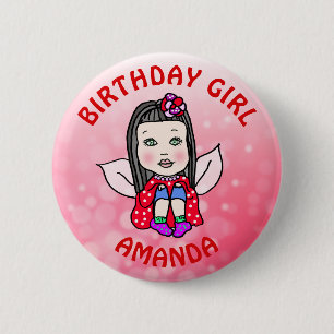Macaron Rond 5 Cm Personnalisée jolie fille d'anniversaire fée