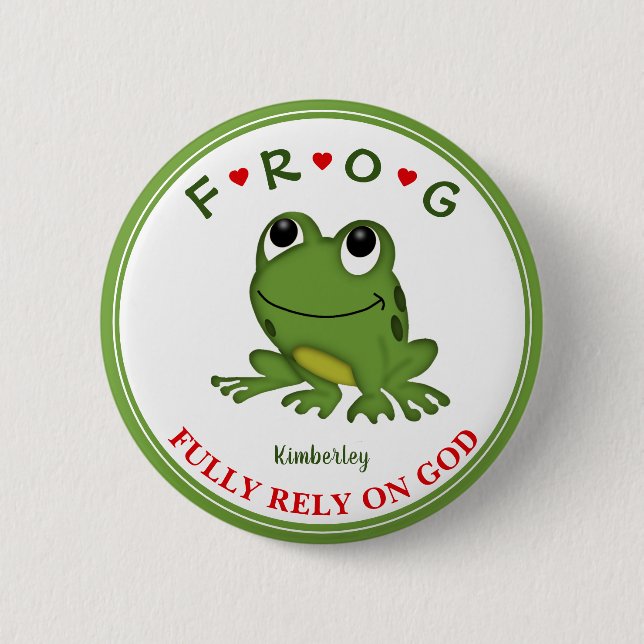 Macaron Rond 5 Cm Personnalisée Pleinement confiance sur Dieu Frog (Devant)