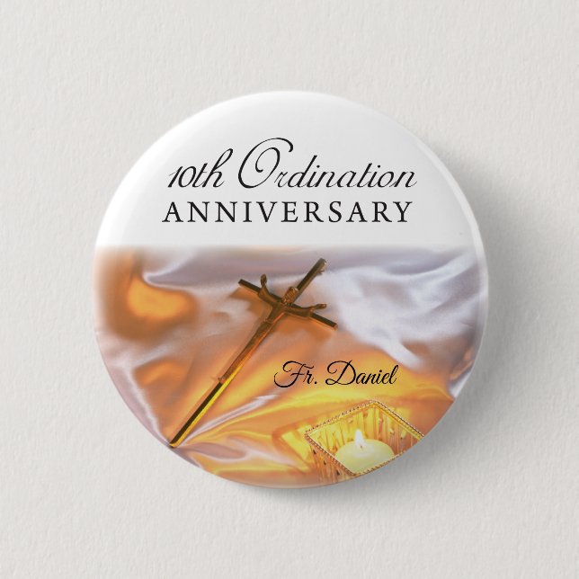 Macaron Rond 5 Cm Personnaliser, 10e anniversaire d'ordination, Croi (Devant)