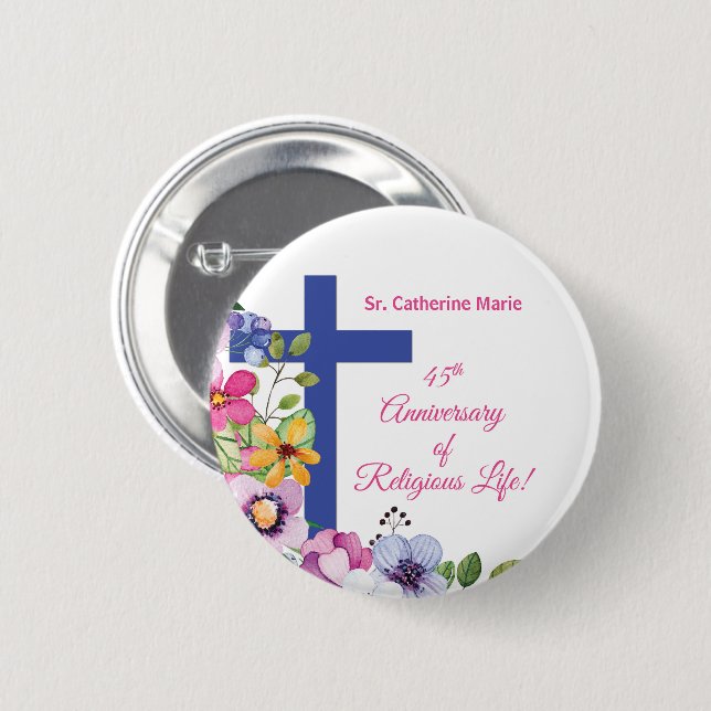Macaron Rond 5 Cm Personnaliser, 45e anniversaire Nun vie religieuse (Devant & derrière)