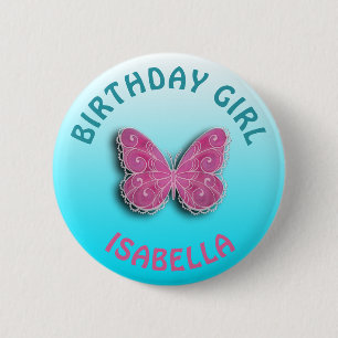 Macaron Rond 5 Cm Personnaliser Bouton papillon fille anniversaire