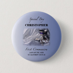 Macaron Rond 5 Cm Personnaliser, Garçon, Première communion bleue