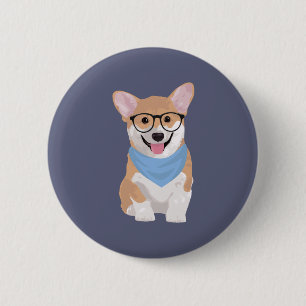 Macaron Rond 5 Cm Peter le chiot bleu de corgi de Bandana de hippie
