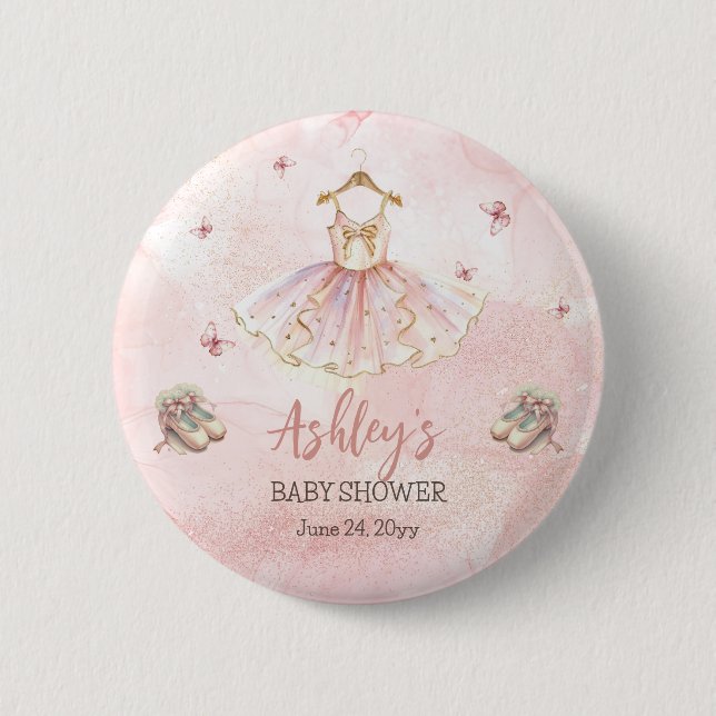 Macaron Rond 5 Cm Petit Baby shower fille Ballerina Tutu rose mignon (Devant)
