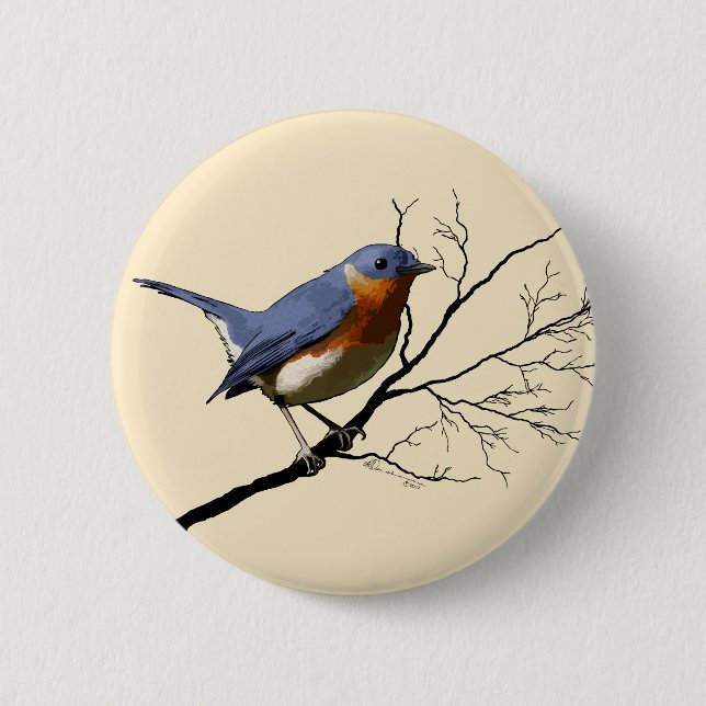 Macaron Rond 5 Cm Petit bleu d'oiseau, goupille (Devant)