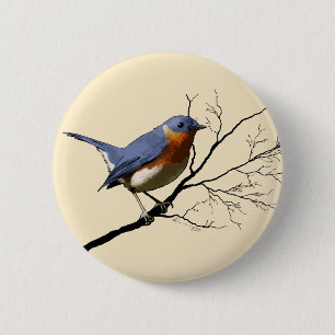 Macaron Rond 5 Cm Petit bleu d'oiseau, goupille