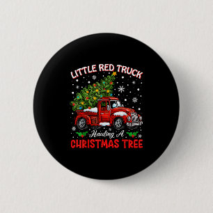 Macaron Rond 5 Cm Petit camion rouge transportant un sapin de Noël