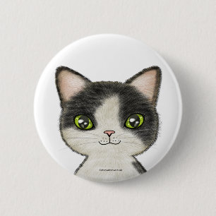 Macaron Rond 5 Cm Petit chat noir et blanc