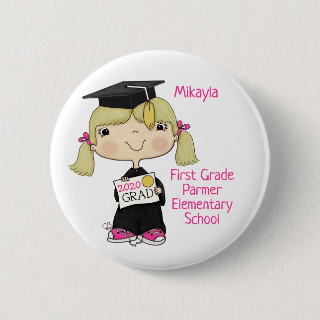 Macaron Rond 5 Cm Petit Cheveux blond de fille diplômée (Devant)
