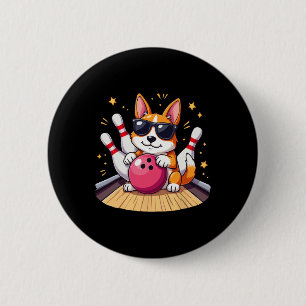 Macaron Rond 5 Cm Petit Chien Avec Chien Sungles Jouant Au Bowling P
