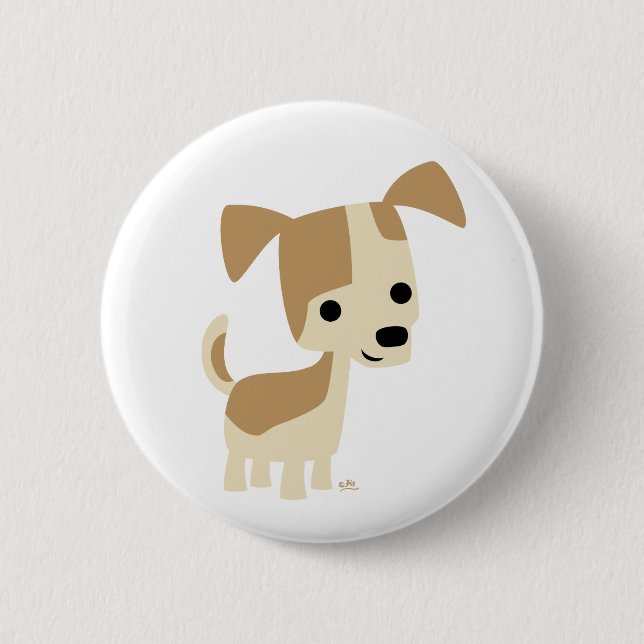 Macaron Rond 5 Cm Petit chien de caricature curieux (Devant)
